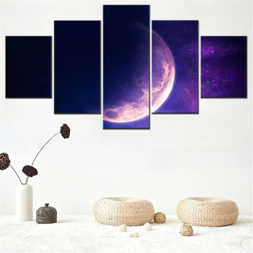 5 Pieces Canvas Wall Arts Poster Painting Nature Aesthetic Moon Wallpaper Home Decor Picture Printing For Living Room Mural
