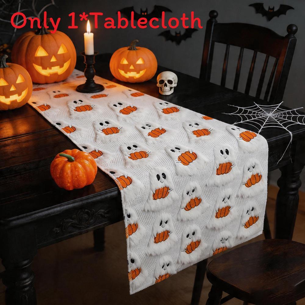 Polyester Halloween Table Runner With Embroidered Ghosts And Pumpkins For Party Decor