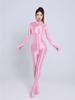 Doppelreißverschluss Offener Schritt Sexy Body Durchsichtige Bodysuits Glänzend Glänzende Strumpfhosen Elastische Formgebende Ganzkörper-Overalls Mit Handschuhen