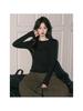 Women's Black Round Neck Long Sleeve T-Shirt, 2025 Autumn/Winter Slimming Basic Base Layer Top