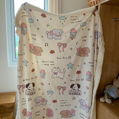 Cartoon Cute Cat and Dog Prints Blanket Kids Teens Girls Fleece Blanket Lightweight Thickened Warm Plush Soft Throw Blanket