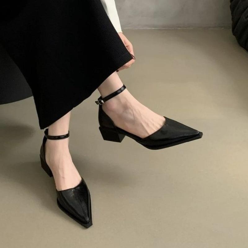 Fashion Solid Color Thick Soled High Heels Pointed Elegant Minimalist Single Shoes Women's Summer New Style Fashionable Versatile Shoes