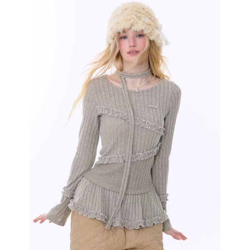 Korean Style 3D Decor Long Sleeve Top - Slimming, Solid Color, Versatile Tee for Autumn/Winter