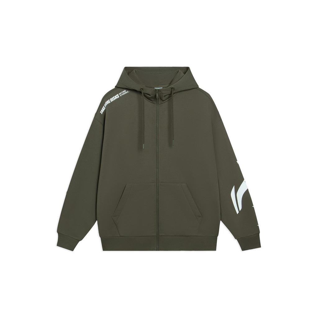Li Ning Sports Life Collection Fleece Lined Thermal Casual Sweatshirt Unisex Dark Olive Green AWDRD34-9