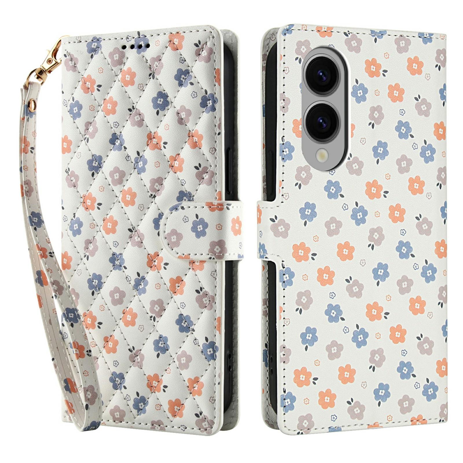 

For Samsung Galaxy S25 Edge Wallet Case Rhombic Floral Design Leather Flip Phone Cover with Strap A4