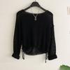 Honey J Women Topany Summer Side Shirring Boat Neck Long Sleeve Knit 4 Colors