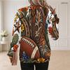 Women Plus Size Round Neck Long Sleeve Daisy Football Printed Pullover Sweatshirt