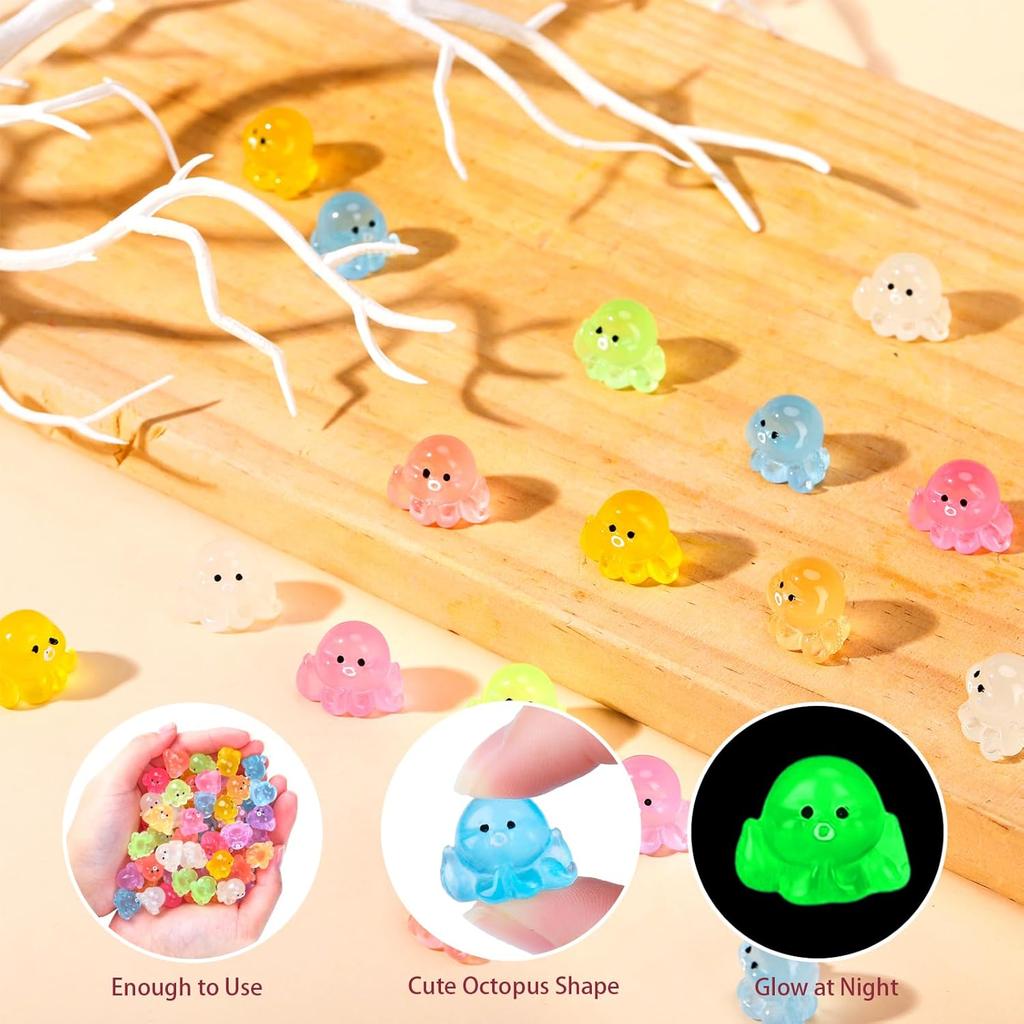 100/50Pcs Kawaii Luminous Colorful Octopus Mini Octopus Resin Animal Home Decor Fairy Garden Diy Dollhouse Decoration