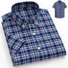 New in shirt plus size 14xl fashion summer 100%cotton oxford plaid short sleeve shirt for man designer office elegant clothes