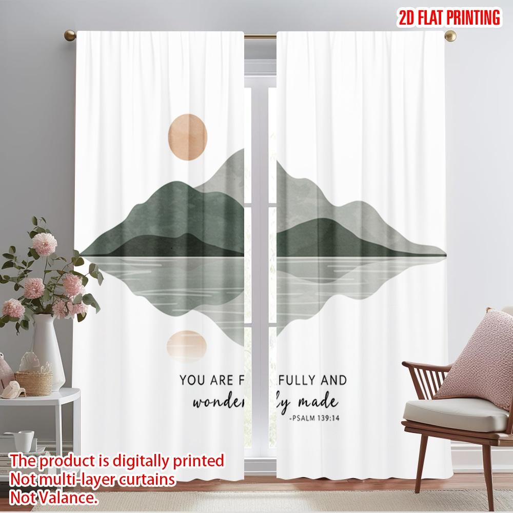 2pcs 2D flat printing Drapes Mountain Reflection Polyester Fabric Without Electricity Holiday Decorations for Indoor