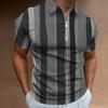 Independent Station Men'S Polo Shirt 3D Digital Printing Half Zipper Vertical Striped Short Sleeve Lapel Top