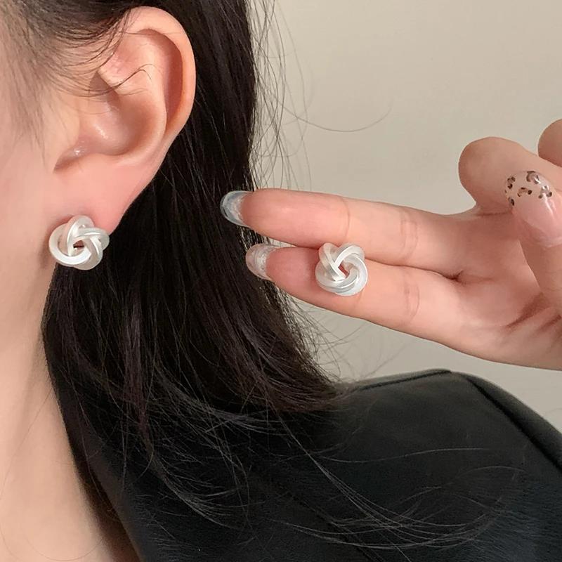 PONYKISS Sterling Silver Distorted Cross Flower Stud Earrings for Women Minimalist Trendy Fine Plant Accessories