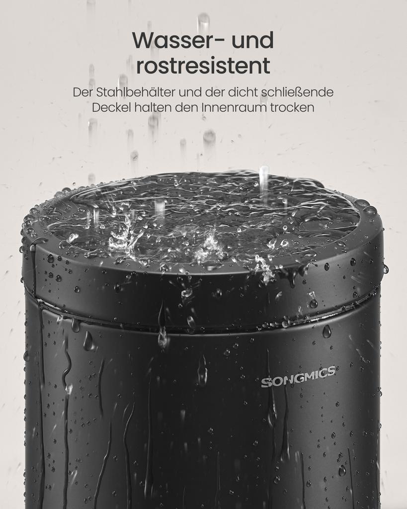 SONGMICS Bathroom Pedal Bin, 0.8 Gallon (3 L) Steel Toilet Bin with Soft-Close Lid, Inner Bucket, for Waste, Bedroom, Ink Black