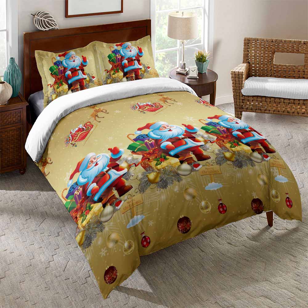 

Warm Breathable Christmas Deer Size New Year Concept Print Santa Claus Snowflake Decorative Pillow Shams King Comforter Comforter (quilt)-EU Single(135*200cm)3pcs