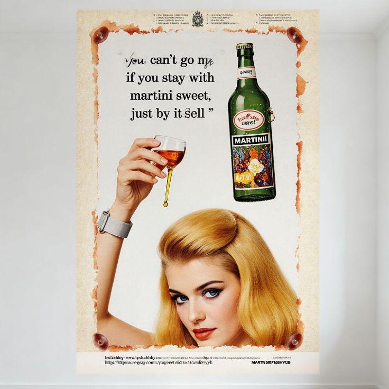 DORA Tin Sign Vintage Martini Sweet Vermouth Advertisement Tin Sign Blonde Woman Updo Red Lipstick Stemmed Glass Metal Poster for Bar Pub Ho 20x30cm(7.8x11.8inch)