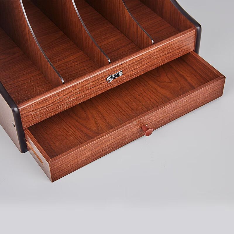 Jing Yu Wooden 4-Compartment Desktop File Organizer