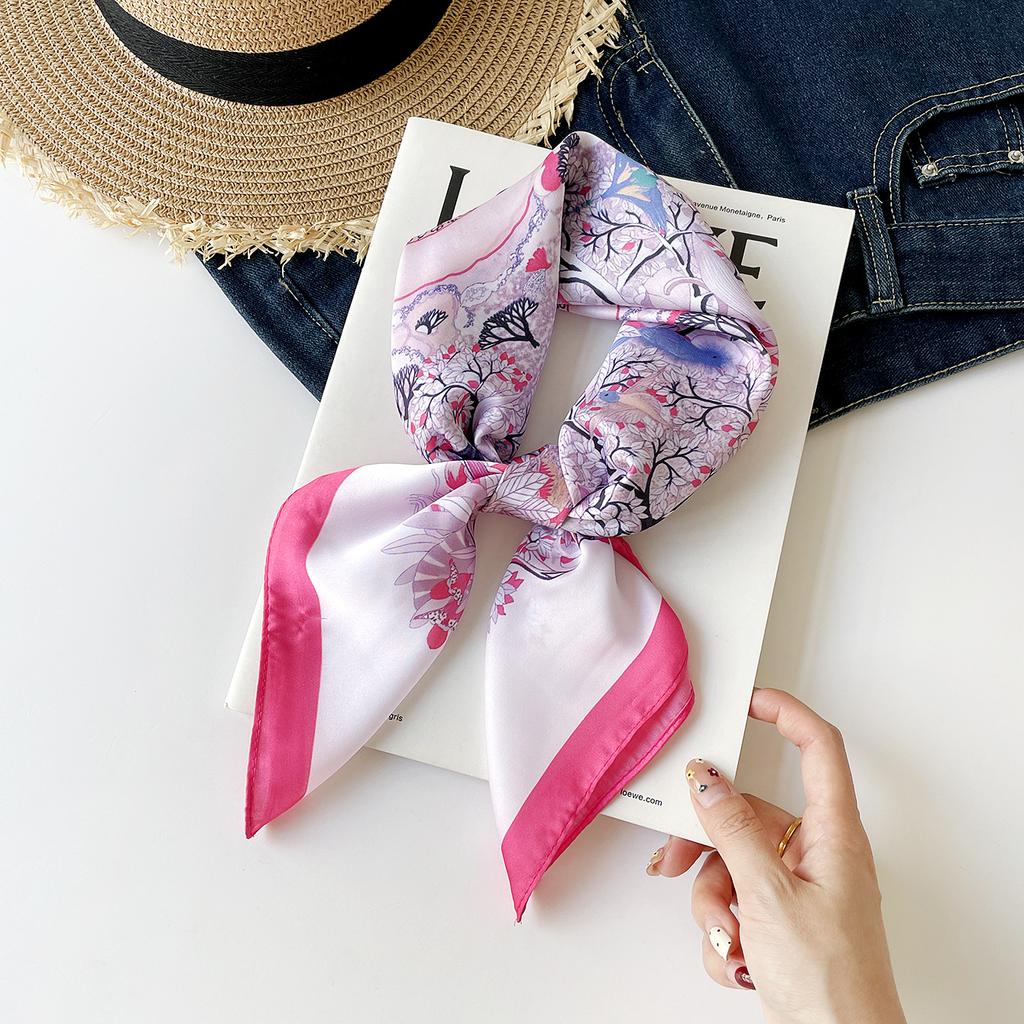 Fresh And Sweet Flower Silk Scarf Square Scarf Women'S Literary And Decorative Headscarf Square Scarf High-End Silk Scarf Thin