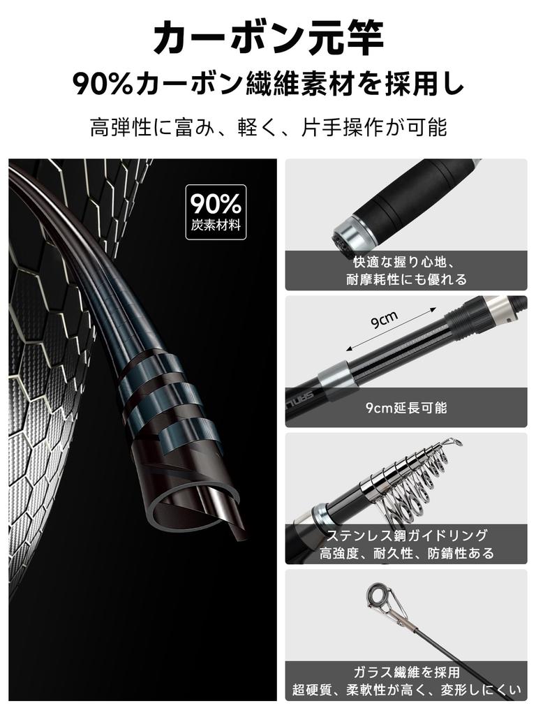 SANLIKE Ensemble Canne et Moulinet de Lancer Ensemble de Canne Compacte Carbone Convient pour Moulinet Sabiki - (1,8 m / 2,1 m / 2,4 m / 2,7 m / 3,0 m) - 90% Fibre, Pêche, Ultra-léger,