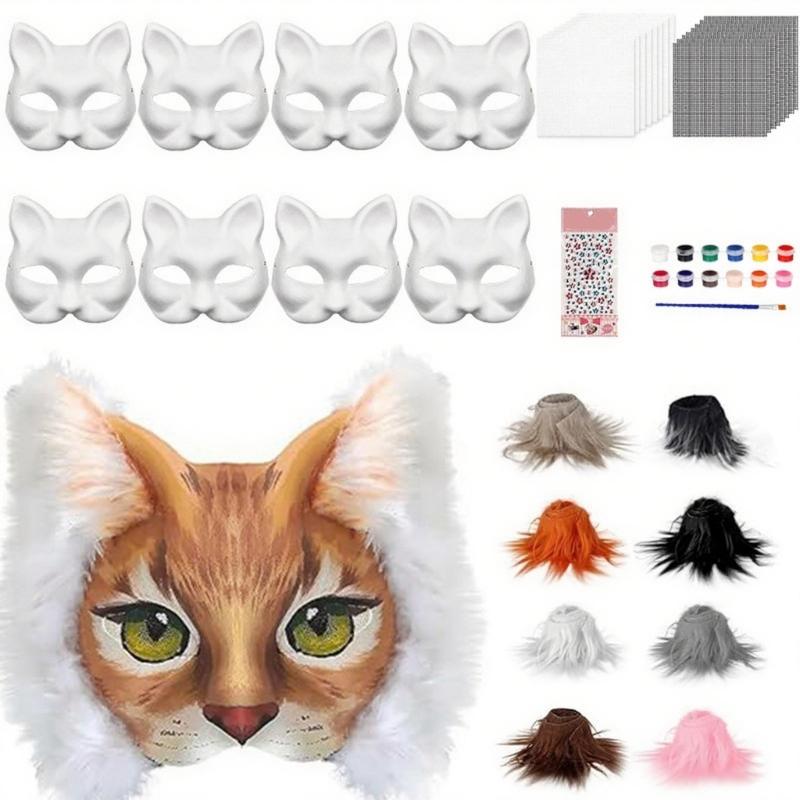 

Набор масок терианов Меха,Сетка для глаз,Лист фетра Сделай сам Лисы Кошки Маска для раскрашивания Маска пушистого животного Снаряжение для Хэллоуина Косплея