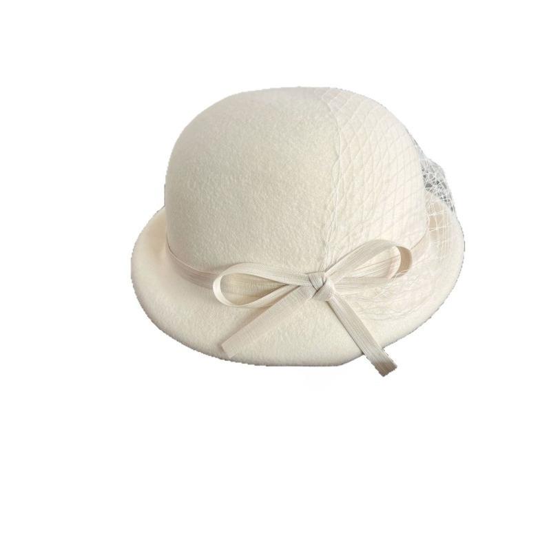 1pc Wool Beret Silk and Linen Bow Small Brim Mesh Top Hat Versatile Socialite Painter Hat