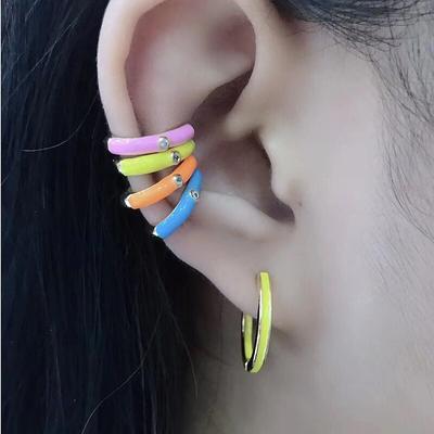 Single One Ear Cuff Neon Green Yellow Bright Fluorescent Jewelry Geometric Round U Clip On Earrings No Piercing Earcuff Aretes