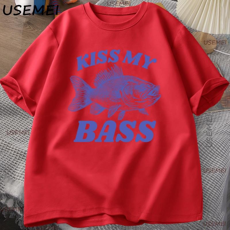 Retro Fishing T Shirt Kiss My Bass Tee Funny Unisex Dad Grandpa Fishing Tshirt OutdoorsUnisex Humor Top FisherUnisex Gift Clothes Tshirt XL