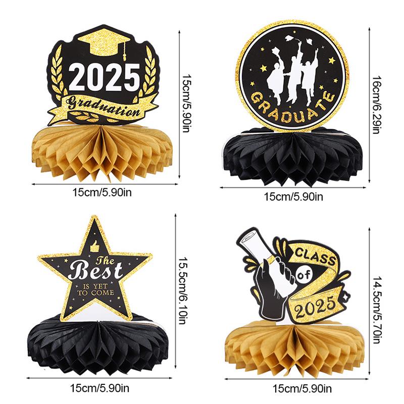 2026 Graduation Party Paper Banner Garland Hanging Spirals Gold Black Latex Balloon Class of 2026 Honeycomb Ornament Decoration