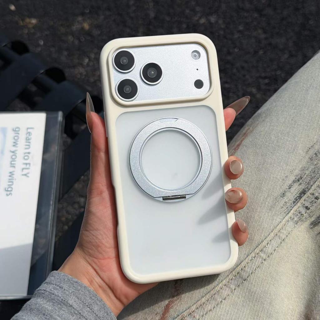 Applicable To iPhone17proMax Magnetic Mobile Phone Case Large Hole Rotating Bracket Apple 16 Skin Matte Protective Case