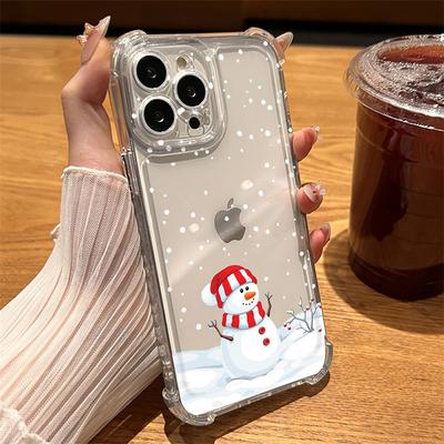 Case For iPhone 16 15 14 13 12 11 Pro Max 7 8 15 14 Plus X XR XS Max Santa Claus Elk Snowman Christmas Clear Silicone Soft Cover