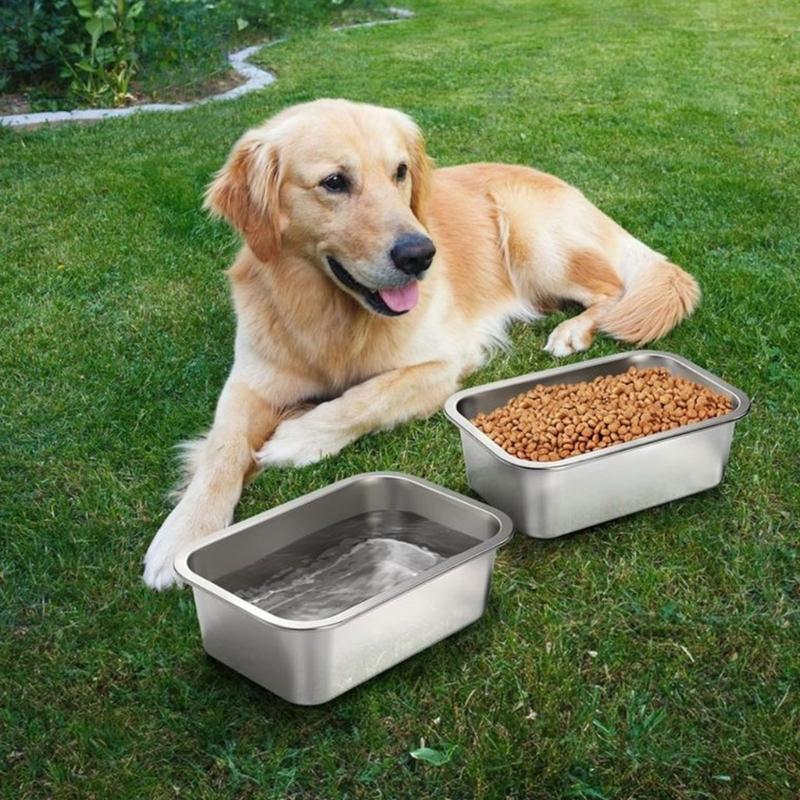 Hygienische Edelstahl-Hundeleckerli-Futter Napf Anti-Rutsch-Boden Perfekt für Große Hunde Rechteckig Große Kapazität