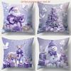 Purple Christmas Pillowcases: Santa, Tree, Deer, Snowman with 2D Flat Printing! Sofa Cushion Cover New Year Home Room Decoration