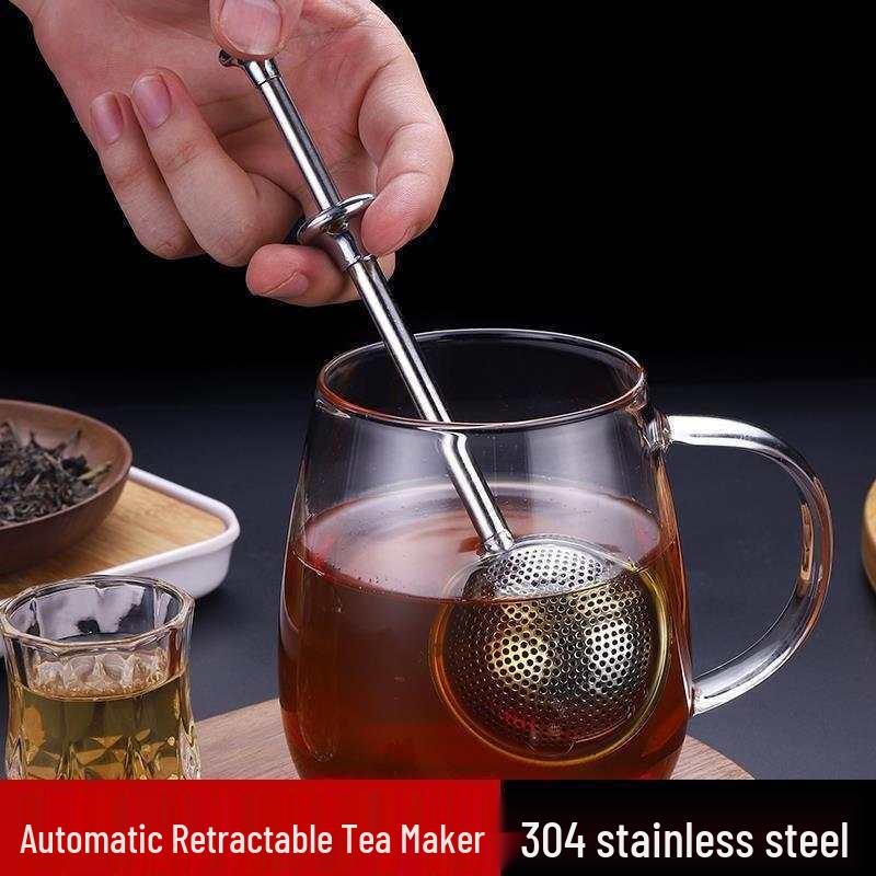 304 Stainless Steel Press-Type Tea Infuser Set: Round Ball Strainer with Telescopic Handle for Brewing Tea