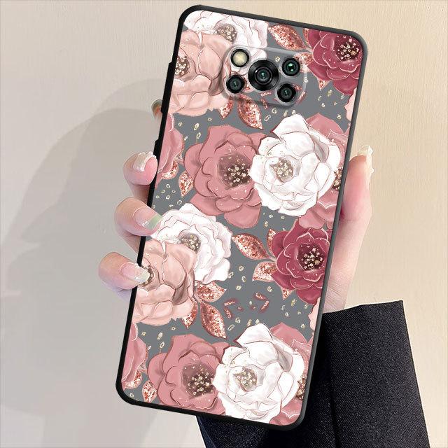 Black Soft Phone Case For Samsung Galaxy S20 S23 S21 Note 20 Ultra 10 Plus 8 9 S22 Note8 Luxury Flower Leaf Cover Funda