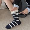 Big Bubble Mouth College Style Cloth Label Striped Pile Socks Korean Mid-Tube Versatile Boneless Socks Are Contrasting Socks