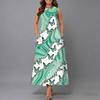 Women Plus Size Sleeveless Crew Neck Dress Soft Watercolor Floral Branches Flowy Mid Calf Gown