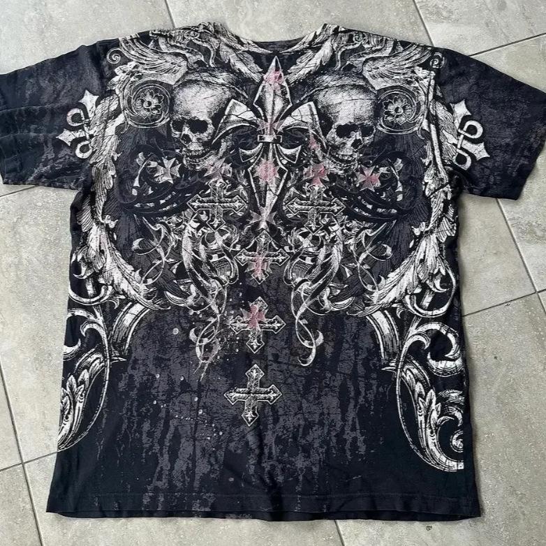 

European & American Street Style Skull Print Gothic T-shirt S