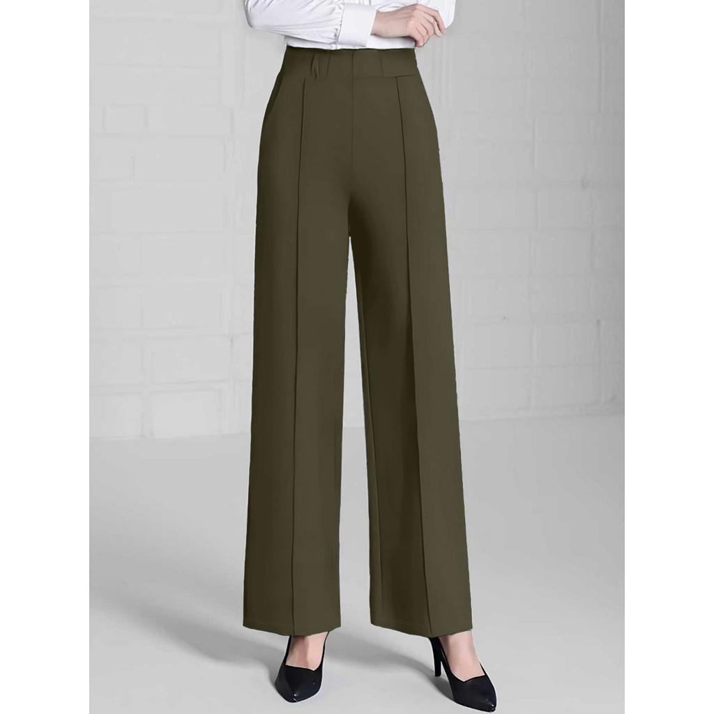 Women's High Waist Solid Color Wide Leg Pants Casual Elastic Waist Business Trousers