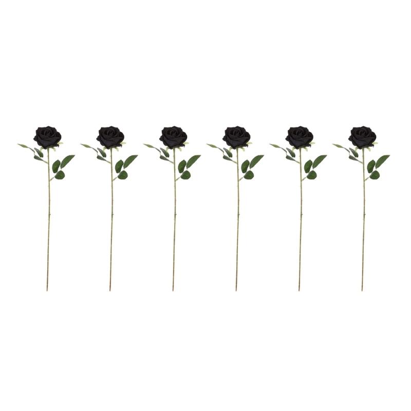 

Practical Set of 6 Lifelikes Soft Flocking Fabric Roses Portable for Florals Arrangements and Special Gifts Daily Use чорний