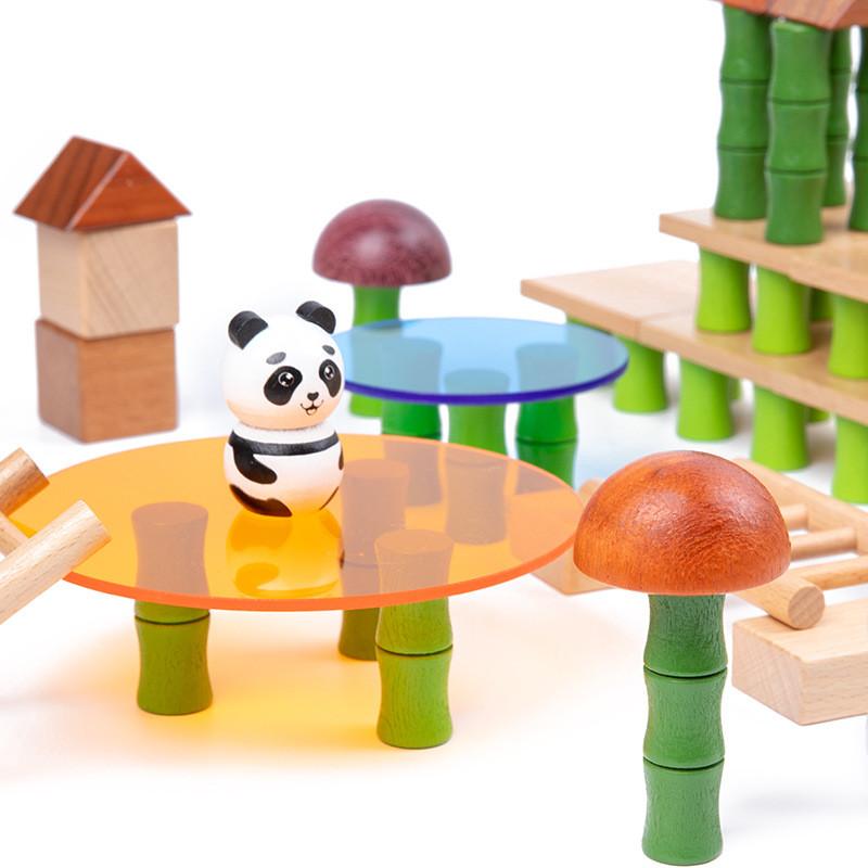Forest Bamboo Panda Wooden Building Blocks For Kids Early Education Play Gift