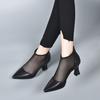 Mesh hollowed out spring new pointed head bag head matte leather breathable thick heel medium heel mesh cool boots