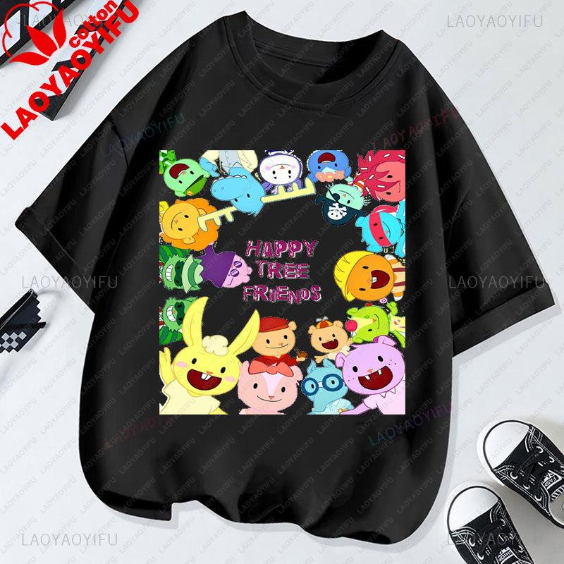 Camiseta Happy Tree Friends Estilo Kawaii Lindo Abrazos Dibujos Animados Gráfico Manga Corta Camiseta Oversize Casual Divertido Ropa Y2k