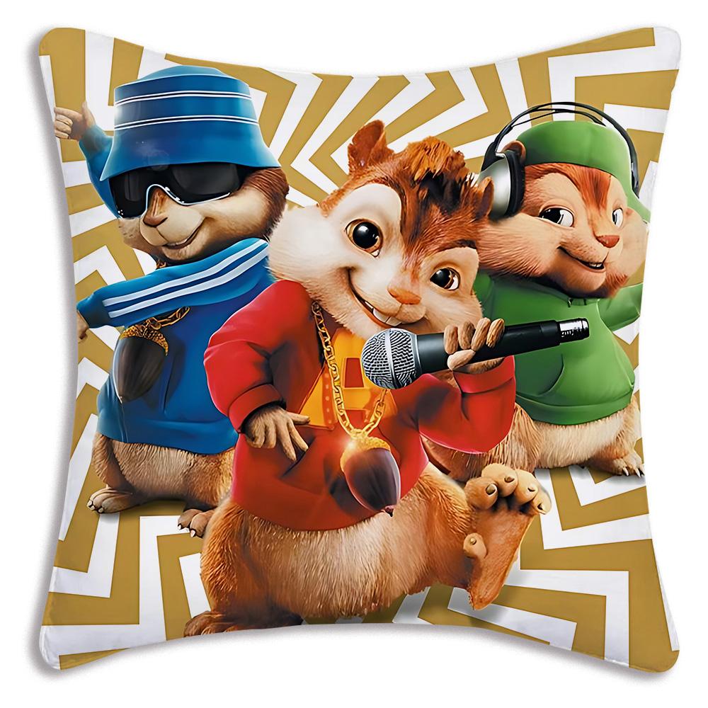 Anime Alvins and the Chipmunks Pillow Covers Cartoon Sofa Decorative Home Double-sided Printing Short Plush Cute Cushion Cover