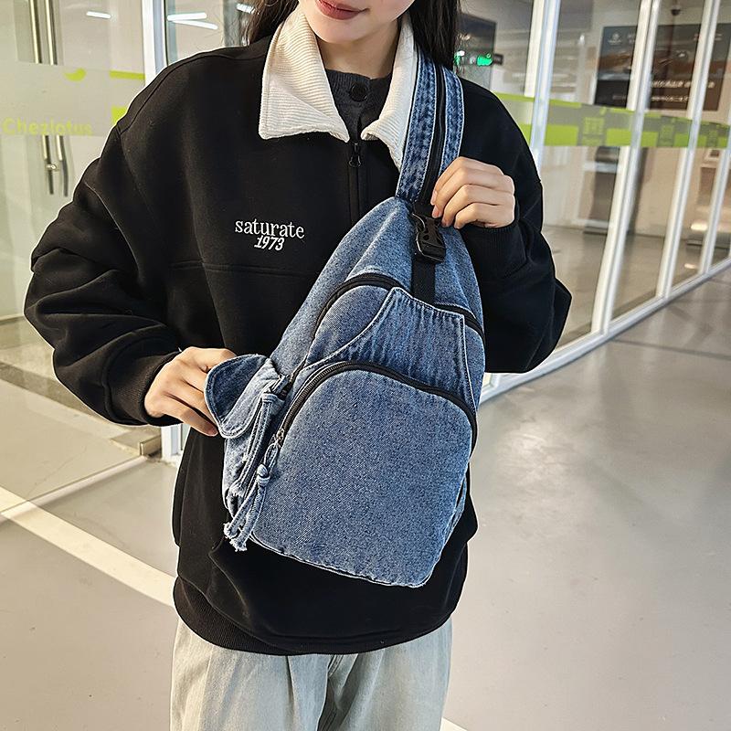 Niche Design Denim Backpack Women'S Casual Breast Bag Versatile Light Luxury Trendy Men'S Multi-Functional Backpack