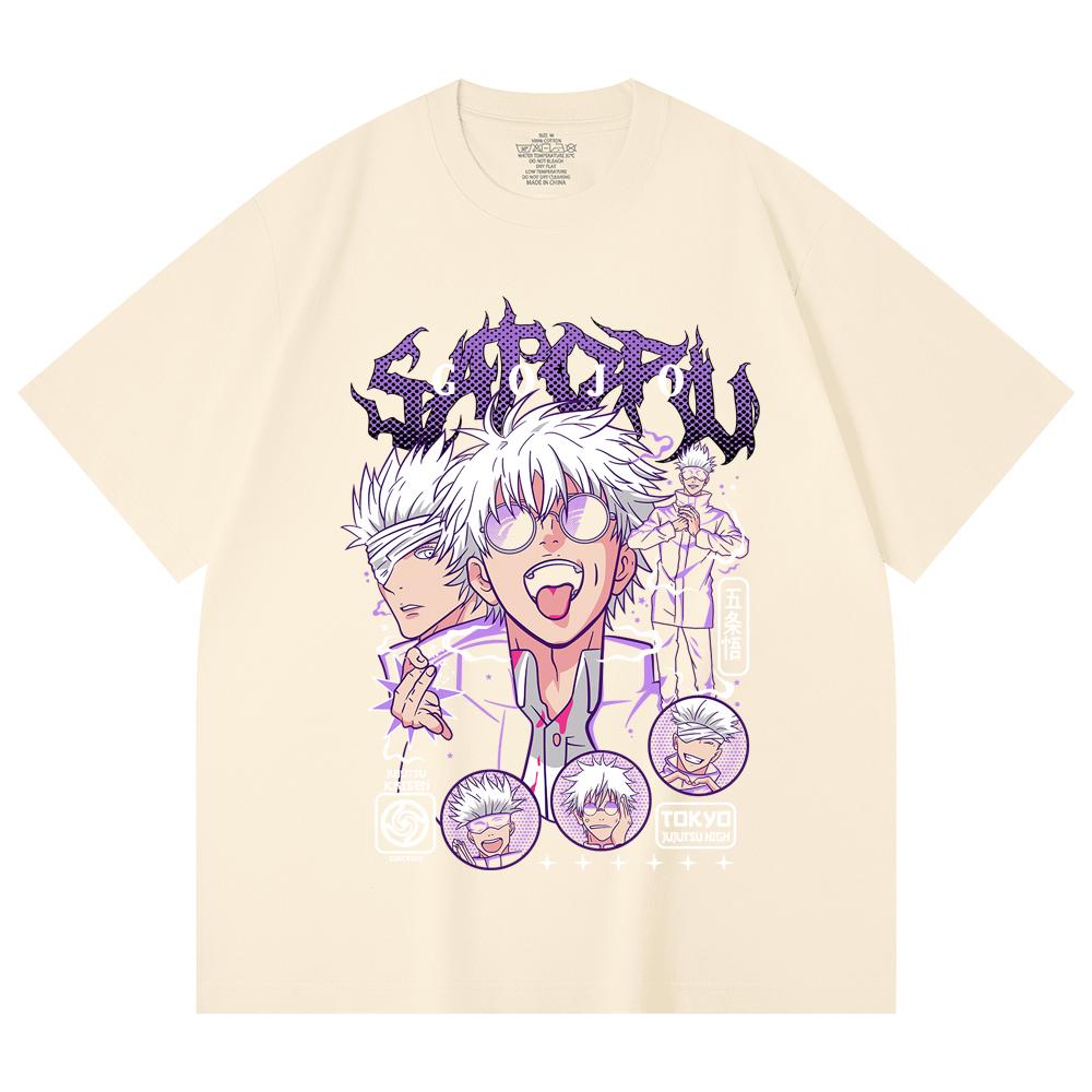 

230 Gsm 100% Cotton Jujutsu Kaisen V5 Gojo Print Unisex Heavy Cotton T Shirt XS абрикосовый