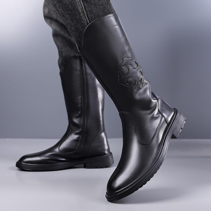 Men’s Motorcycle Boots Western Boots Black Jockey Boots Casual Street Style Cool Brown High Boots Plus Size