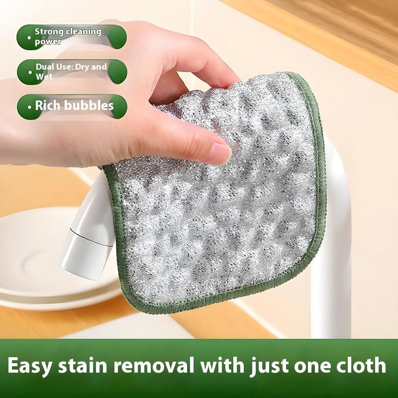 2Pcs Double-Side Reusable Washcloth Wiping Rag Steel Wire Washin Cloth Microfiber Dishcloth Non-Stick Oil Kitchen Cleaning Cloth