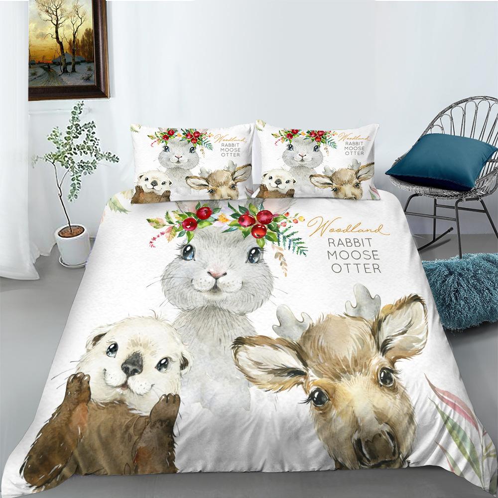 Cartoon Animal Quilt Cover Pillowcase Two Or Three-Piece Set Polyester Digital Printing