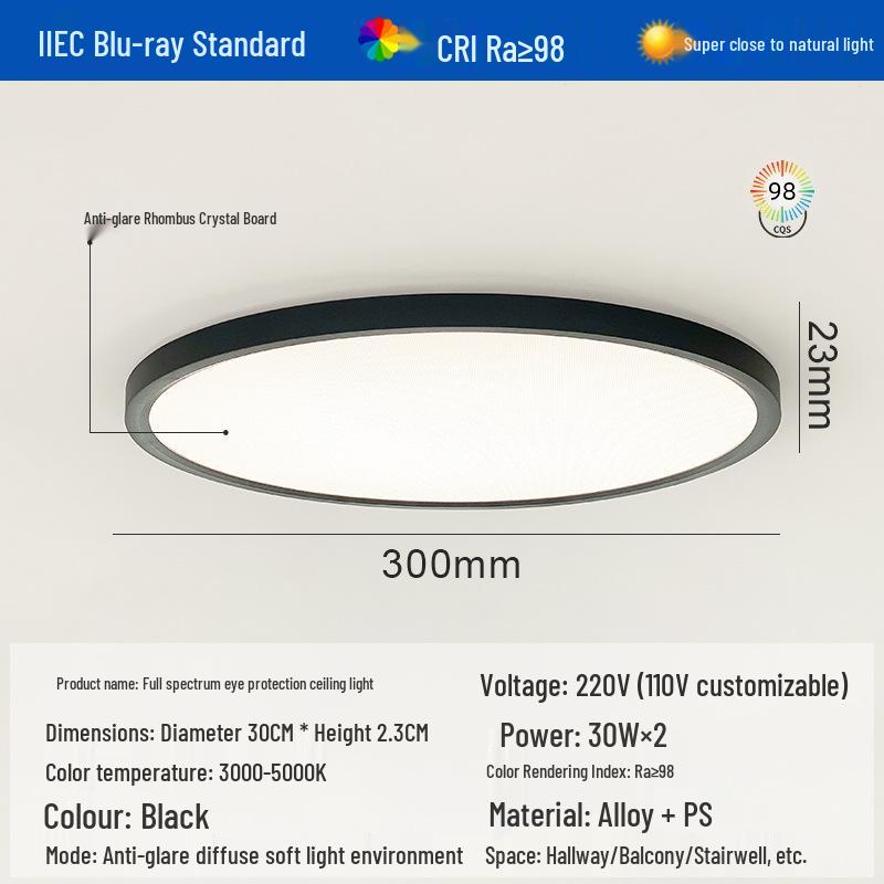 Ultra-Thin Full Spectrum Eye Protection Ceiling Light for Study, Bedroom, or Hallway