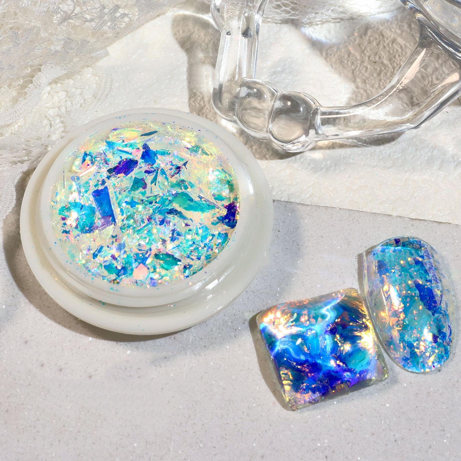 

1 коробка для дизайна ногтей, вспышка, опаловый порошок «Аврора», поляризованный сон, блестящие блестки для ногтей, украшение для дизайна ногтей светло-синий