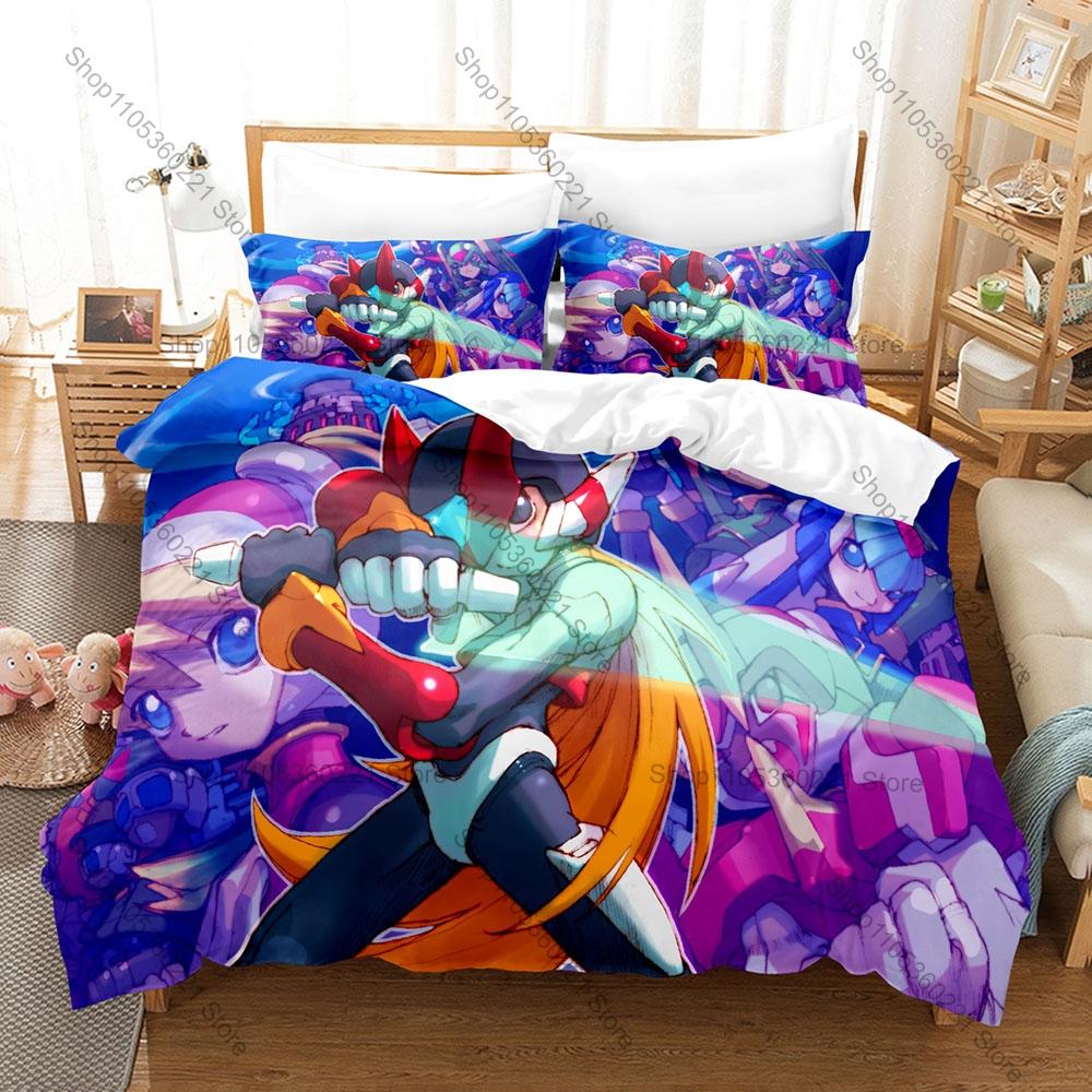 Cool Mega Man Zero Duvet Cover + 2 Pillowcases Zero Z-Saber Battle Scene Washable Polyester Bed Linen Sci-fi Mecha Fan Gift